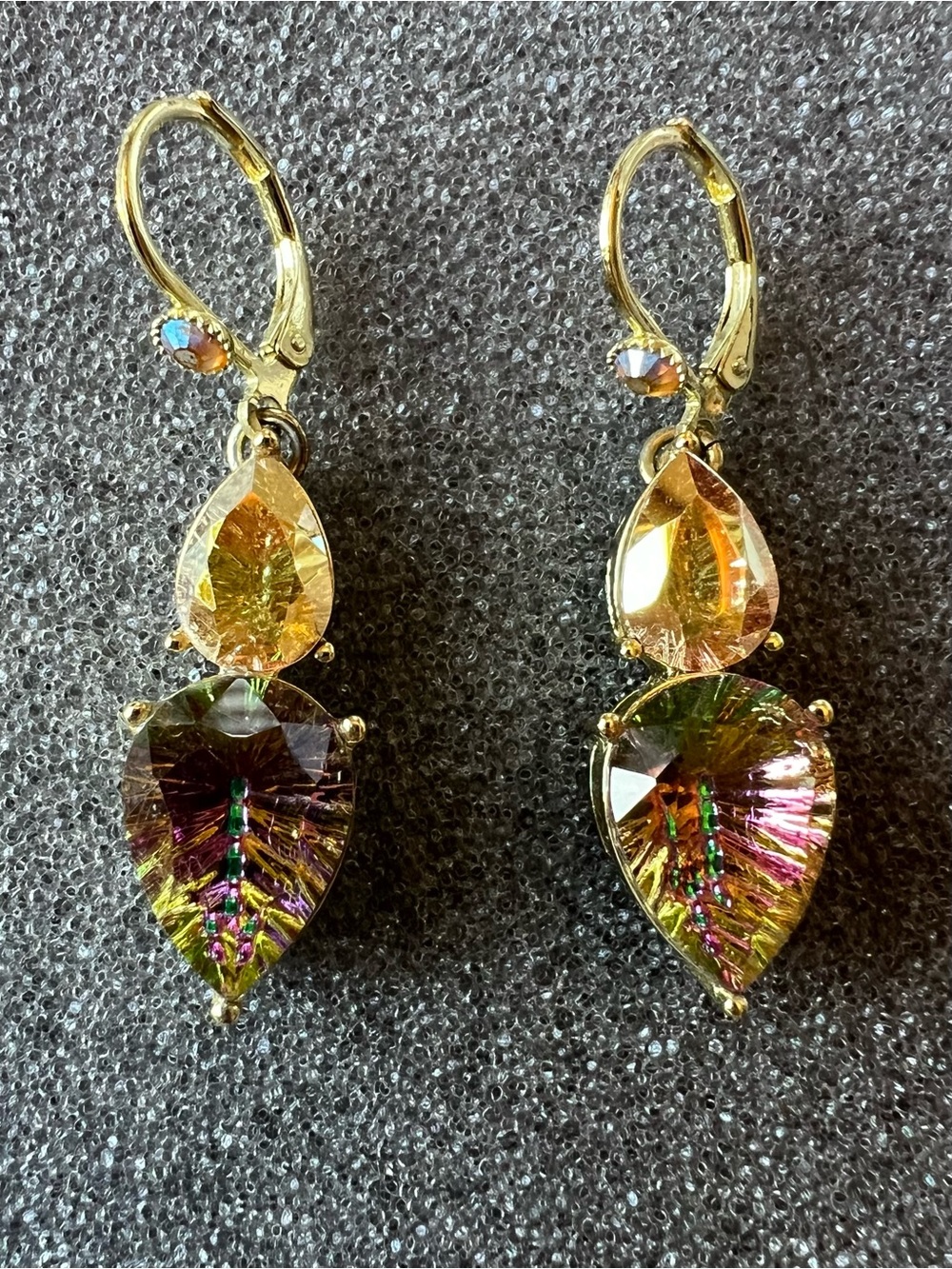 Kirks Folly Concave Cut Vitrail Earrings Teardrop,Dark Rainbow Watermelon
